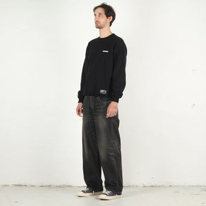 Washed Denim DP Wide Pants - Black
