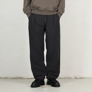 Washed Cotton One Tuck Pants - Charcoal