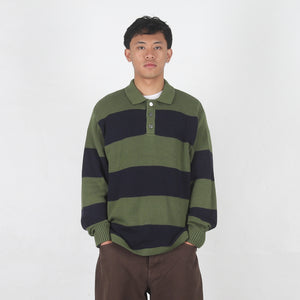 Pique Knit Stripe Rugby - Olive
