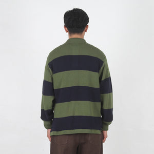 Pique Knit Stripe Rugby - Olive