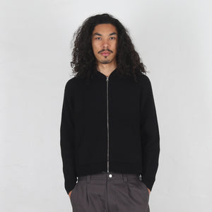 Waffle Cashmere Zip Hood - Black