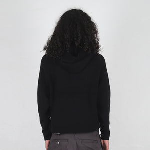 Waffle Cashmere Zip Hood - Black