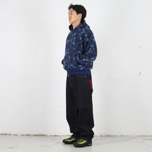 Color Camo Washed Cropped Zip Hoodie - Navy