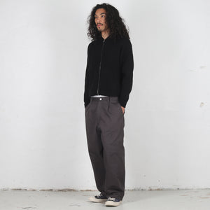 Waffle Cashmere Zip Hood - Black