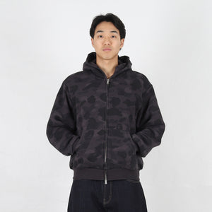 Color Camo Washed Cropped Zip Hoodie - Black