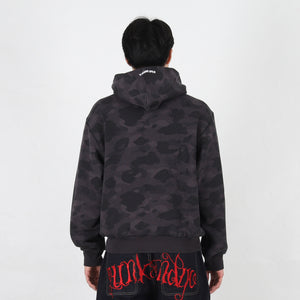 Color Camo Washed Cropped Zip Hoodie - Black