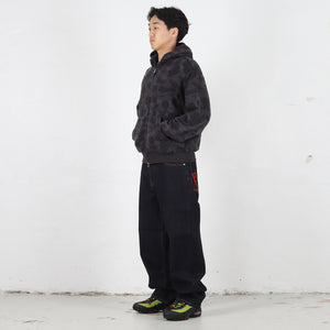Color Camo Washed Cropped Zip Hoodie - Black