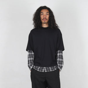 Cotton Jersey Ombre Check T-Shirt - Black