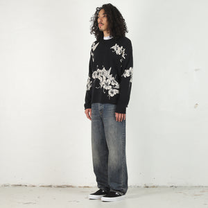 Floral Roll Neck Sweater - Black
