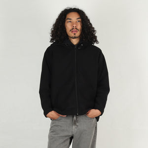 Attached Hood Fleece Zip Up - Black