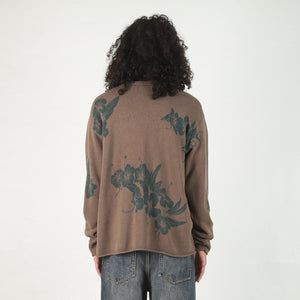 Floral Roll Neck Sweater - Brown