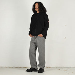 Attached Hood Fleece Zip Up - Black