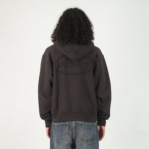 Cursive Applique Zip Hood - Black