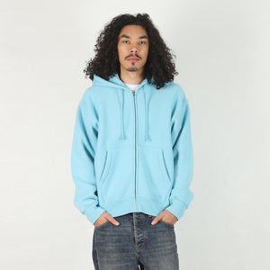 Cursive Applique Zip Hood - Aqua