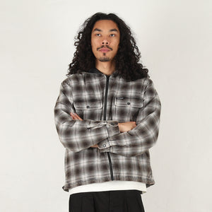 Zip Hooded Plaid Shirt - Charcoal