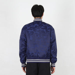 Solid Camo Nylon Jacquard Varsity Jacket - Navy