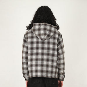 Zip Hooded Plaid Shirt - Charcoal