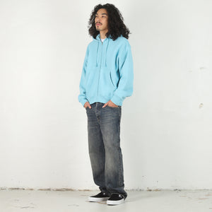 Cursive Applique Zip Hood - Aqua
