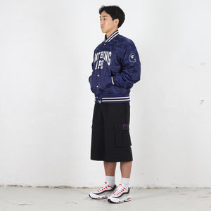 Solid Camo Nylon Jacquard Varsity Jacket - Navy
