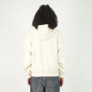 Cursive Applique Zip Hood - Natural