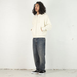 Cursive Applique Zip Hood - Natural