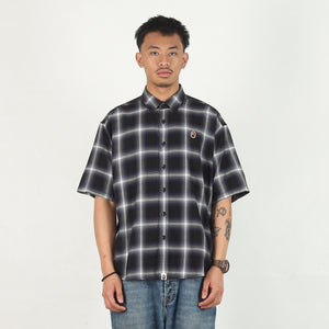 One Point Ombre Check Flannel SS Shirt - Black