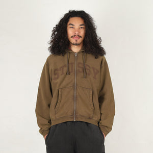 Faded Graphic Zip Hood - Olive