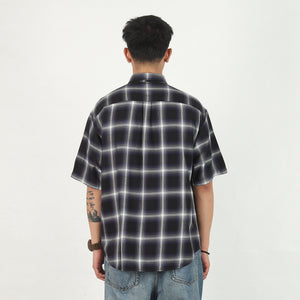 One Point Ombre Check Flannel SS Shirt - Black