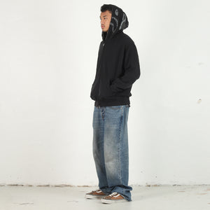 Garment Dye Shark Full Zip Hoodie - Black
