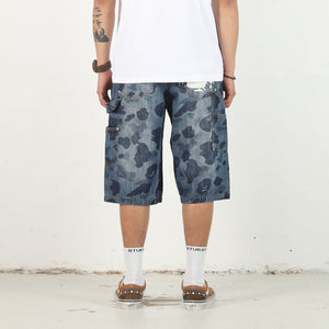 1st Camo Double Knee Relaxed Denim Shorts - Indigo