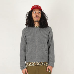 Waffle Cashmere Zip Hood - Charcoal