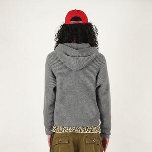 Waffle Cashmere Zip Hood - Charcoal