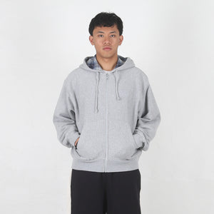 Plaid Lined Zip Hood - Grey Heather
