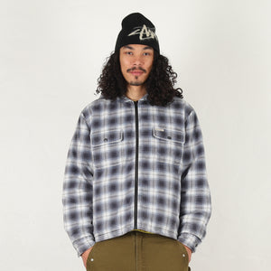 Zip Hooded Plaid Shirt - Blue