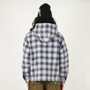 Zip Hooded Plaid Shirt - Blue