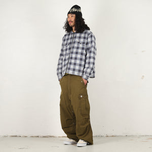 Zip Hooded Plaid Shirt - Blue
