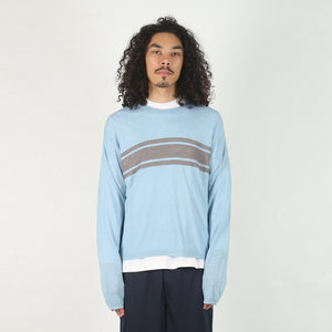 Striped Long Sleeve Sweater -  Blue