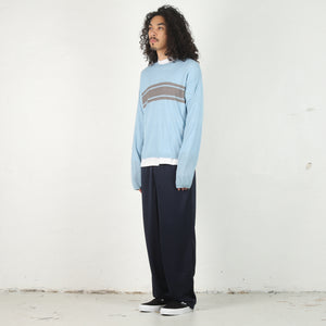 Striped Long Sleeve Sweater -  Blue