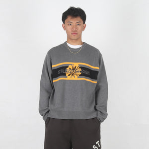 Striped Hibiscus Sweater - Grey