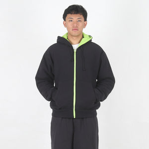 Double Faced Zip Hood - Black