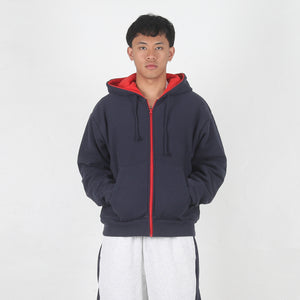 Double Faced Zip Hood - Navy