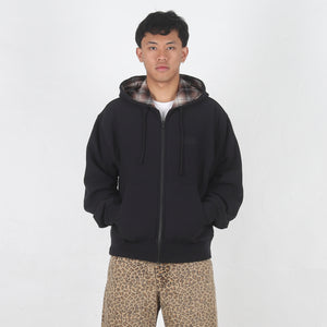 Plaid Lined Zip Hood - Black