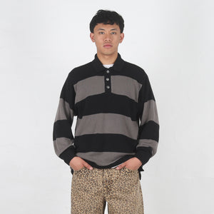 Pique Knit Stripe Rugby - Black