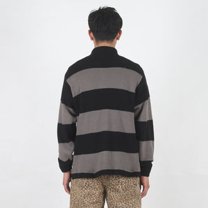 Pique Knit Stripe Rugby - Black