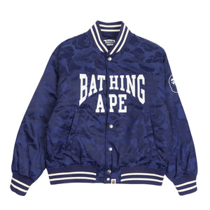 Solid Camo Nylon Jacquard Varsity Jacket - Navy