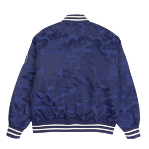 Solid Camo Nylon Jacquard Varsity Jacket - Navy