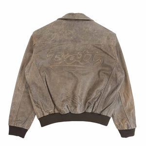 Script Logo Cracked Leather Jacket - Brown