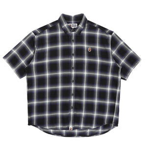 One Point Ombre Check Flannel SS Shirt - Black