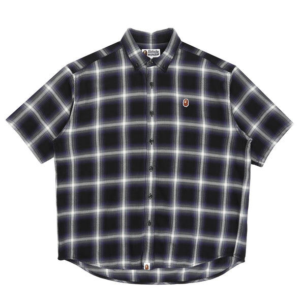 One Point Ombre Check Flannel SS Shirt - Black