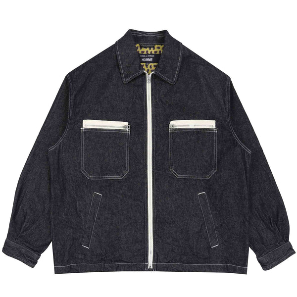 Cotton Denim Washed Blouson - Indigo